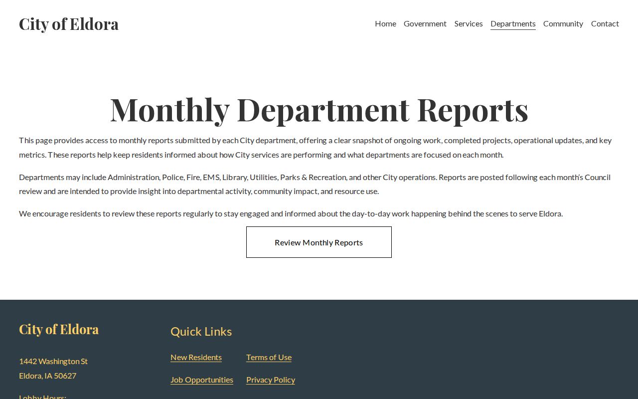 Eldora monthly police reports for Hardin County arrest activity