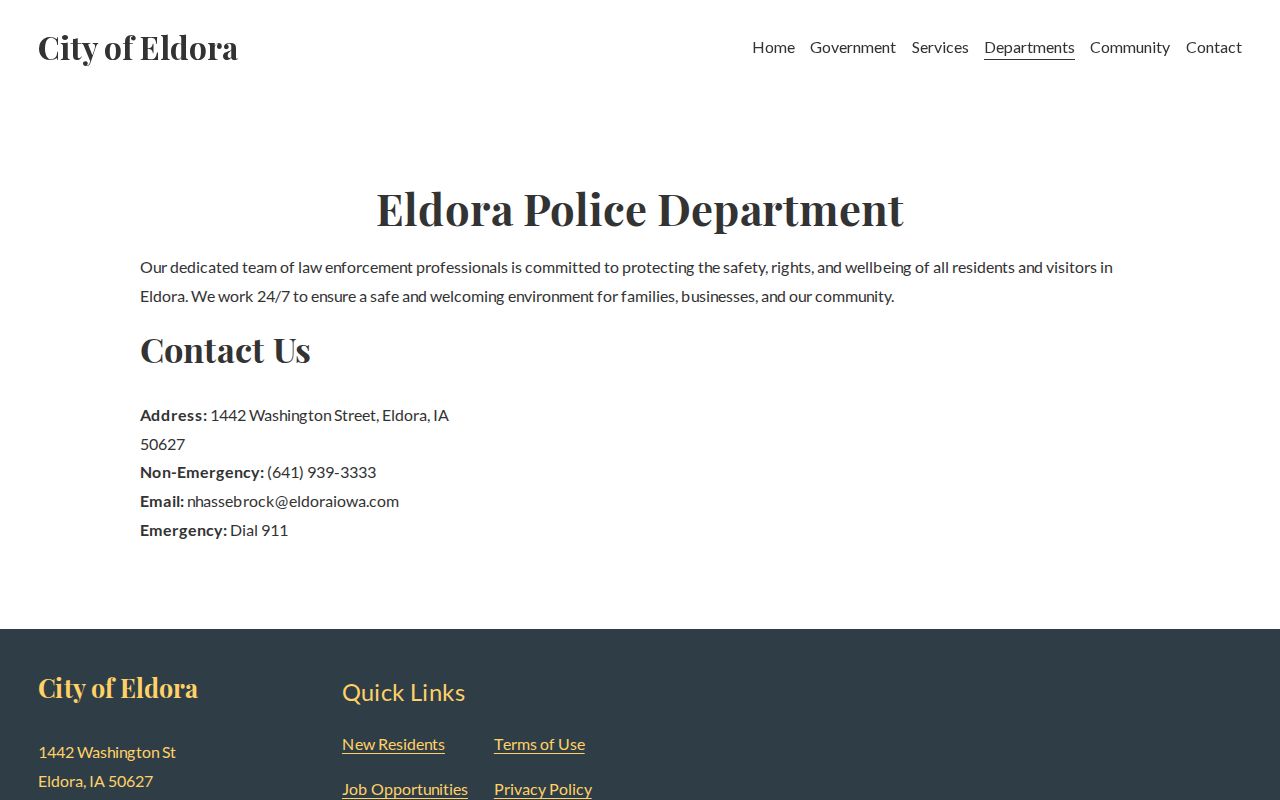 Eldora Police Department arrest records information in Hardin County
